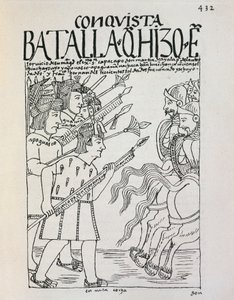 Bitva o Cuzco: Inca Manco Capac obléhá město obsazené dobyvateli, kolem roku 1536 (rytina) od Felipe Huaman Poma de Ayala