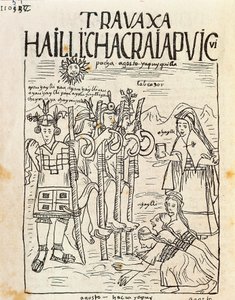 Začátek zemědělských prací v srpnu (kresba tuší od Felipe Huaman Poma de Ayala