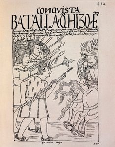 Dobytí Cuzca španělskými dobyvateli v roce 1533 (kresba tuší od Felipe Huaman Poma de Ayala