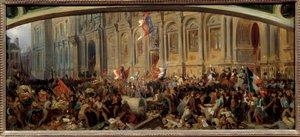 Revoluce z roku 1848: "" Alphonse de Lamartine (1790-1869), francouzský spisovatel a politik, odmítl 25. 2. 1848 rudou vlajku na radnici." Obraz Felixe Philippoteauxe (asi 1815-1884)