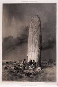 Rolníci kolem menhiru Kergadiou (Finistere) - v „“ La Bretagne contemporaine““, nemocný. od Felixe Benoista, ed. Charpentier, Paříž od Felix Benoist