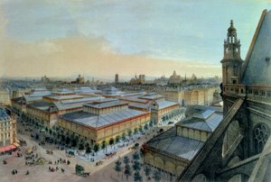 Pohled na Les Halles v Paříži z horní galerie Saint Eustache, c. 1870-80