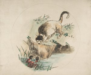 Dekorace na talíř: Kočka lovící kraba, 1850-1914. od Felix Bracquemond