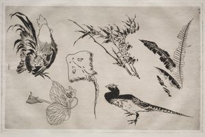 Večeře Služba Rousseau: Kohouti, skate, rostliny atd. ne. 9, 1866. od Felix Bracquemond