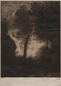 Krajina: Západ slunce, po Corot, c. 1858. od Felix Bracquemond