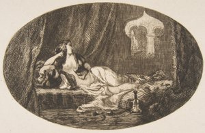 Odaliska ležící v harému, z Titres de Romance, 1857. od Felix Bracquemond