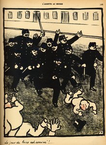 Policejní brigáda obviňuje skupinu demonstrantů ze speciální edice „Zločiny a tresty“ z 1. března 1902 (barevně lito) od Felix Edouard Vallotton