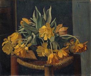 Dvojité žluté tulipány na proutěném křesle, 1923 od Felix Edouard Vallotton