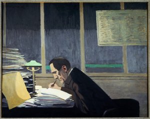 Felix Feneon v Revue Blanche (olej na palubě od Felix Edouard Vallotton