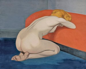 ""Nahá žena klečící před červeným gaučem"" Nahá žena klečící před červeným gaučem od Vallottona, Felix Edouard (1865-1925)