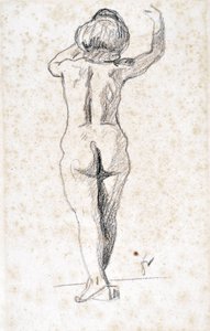 Nu de dos - Umělecké dílo Felixe Vallottona (1865-1925), grafit na papíře (28x18 cm), začátek 20. století - Hospicové muzeum Saint Roch, Issoudun - Povinná zmínka od Felix Edouard Vallotton
