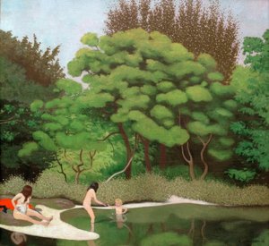 Slunná podlesní krajina se dvěma ženami a dítětem od Felix Edouard Vallotton