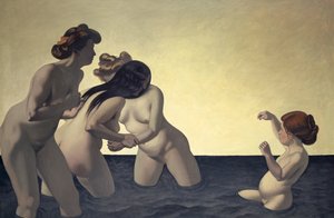 Tři ženy a jedna holčička si hrají ve vodě, 1907. od Felix Edouard Vallotton