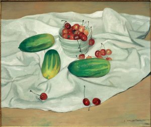 Tři okurky a blac váza obsahující třešně od Felix Edouard Vallotton