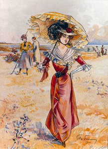 Elegantní na pláži. Obraz Felixe Fourneryho (1865-1938)