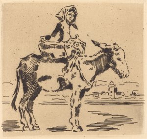 Cacoletière à la Tour (Žena jedoucí na zadku u věže) od Felix Hilaire Buhot