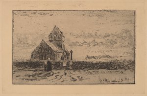 Kostel Jobourg od Felix Hilaire Buhot
