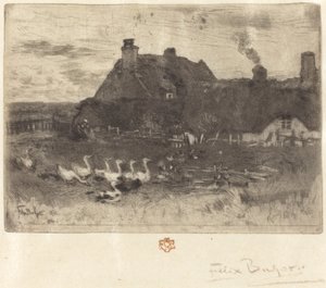 Les Petites Chaumières Doškové chaloupky--Small Plate, 1878. od Felix Hilaire Buhot