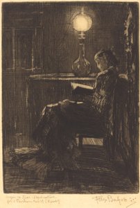 Čtečka lampy (žena čte při světle lampy) od Felix Hilaire Buhot