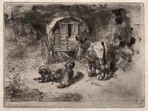 The Guardians of the House, or the Friends of the Saltimbanque, c. 1875. od Felix Hilaire Buhot