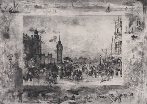 Westminsterský most nebo Westminsterská hodinová věž, 1860-98. od Felix Hilaire Buhot