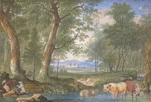 Krajina s krávami v potoce, 1698. od Felix Meyer