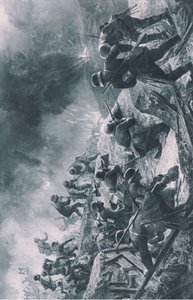 Attack, ilustrace z Hindenburgu nakladatelství Daterlandischer Derlag C U Weller Berlin