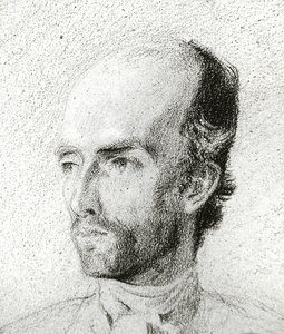 Portrét muže, asi 1845 (černá křída zvýrazněná bílou barvou na hnědém papíře) od Félix Ziem