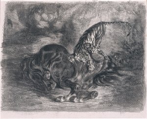 Divoký kůň poražený tygrem od Ferdinand Victor Eugene Delacroix