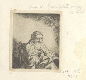 Starý muž s jetelovým listem na saku Recueil de quatre-vingt-cinq estampes originales (název série) od Ferdinand Bol (attributed to)