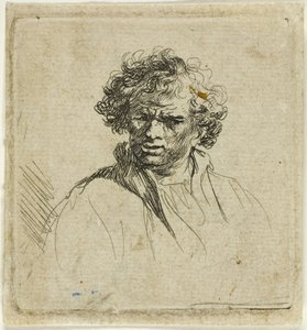Kudrnatý muž s křivými ústy od Ferdinand Bol