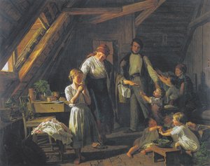 Rozchod rodičů - nejstarší dítě se stará o bratry a sestry v nepřítomnosti rodičů. od Ferdinand Georg Waldmuller