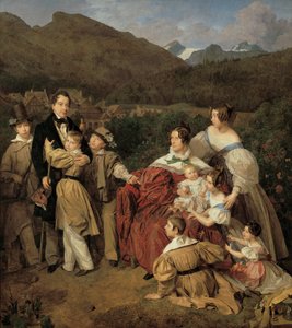 Notář Dr. Josef August Eltz s manželkou Caroline, rozenou Schaumburgovou a jejich osmi dětmi v Ischlu od Ferdinand Georg Waldmuller