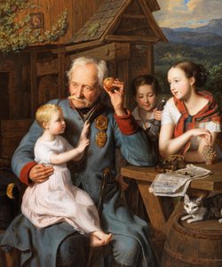 Starý invalida s dětmi - Starý invalida s dětmi, Waldmueller, Ferdinand Georg (1793-1865). olej na dřevo od Ferdinand Georg Waldmuller