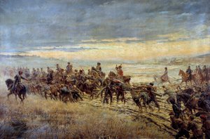 Předvečer bitvy u Montmirail 10.2.1814 Obraz Ferdinanda Josepha Gueldryho (1858-1945) 1903-1904 Ne. 1,3x3,5 m Paříž, Musee de l