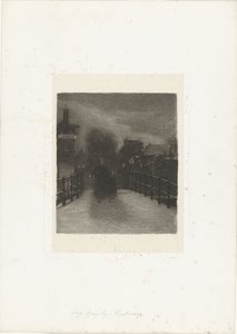 Stará žena s dítětem na mostě Zimní večer (název na objektu) od Ferdinand Oldewelt (signed by artist)