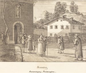 Neděle - Jít do kostela poblíž Berchtesgadenu