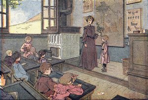 Ve třídě, v Obrázkové knize dětství, kolem roku 1900 (rytina)