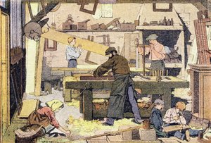 Tesař, v Obrázkové knize dětství, kolem roku 1900 (rytina)