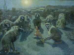 Mauglí v zajetí opice (olej a inkoust na plátně) od Ferdinand Schebek