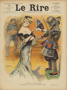 Satira na vztahy Francie s Japonskem, protože napětí mezi Japonci a Francií (color litho) vzrostlo