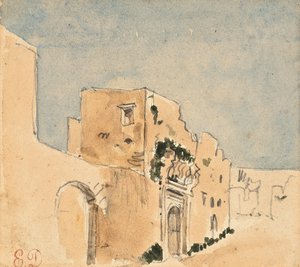 Marocká budova (tužka a akvarel na papíře) od Ferdinand Victor Eugene Delacroix