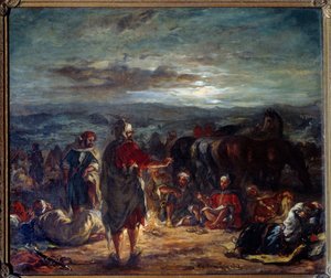 Arabský tábor v noci. Obraz Eugene Delacroix (1798-1863) od Ferdinand Victor Eugene Delacroix