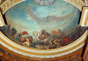 Attila (395-453) náčelník kmene Hunů, následovaný svými barbarskými hordami přeplněnými Itálií v roce 452 Freska od Eugena Delacroixe (1798-1863) zdobící kupoli knihovny Národního shromáždění (Palais Bourbon) 1843 Paříž od Ferdinand Victor Eugene Delacroix