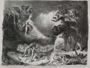 Ilustrace k Faustovi: Faustovi se zjevuje stín Marguerites, 1828. od Ferdinand Victor Eugene Delacroix