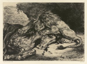 Lev požírající koně, 1844 od Ferdinand Victor Eugene Delacroix