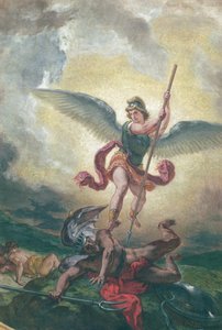 St. Michael bojující s drakem, detail, kaple des Saints-Anges 1849-1861 (olej a vosk na omítce)