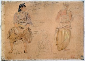 Studie arabských žen Kreslení olověného dolu s akvarely od Eugene Delacroix (1798-1863) 1832 Paříž, Muzeum Louvre od Ferdinand Victor Eugene Delacroix
