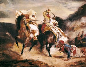 Boj Giaoura a Pashy. Inspirujte se z básně Lorda Byrona „“ Le Giaour “. Orientalismus od Eugena Delacroixe (1798-1863) od Ferdinand Victor Eugene Delacroix