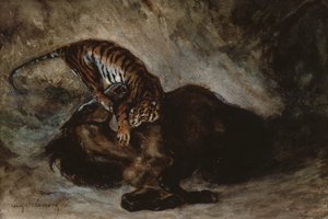 Tygr útočí na koně (wc na papíře) od Ferdinand Victor Eugene Delacroix